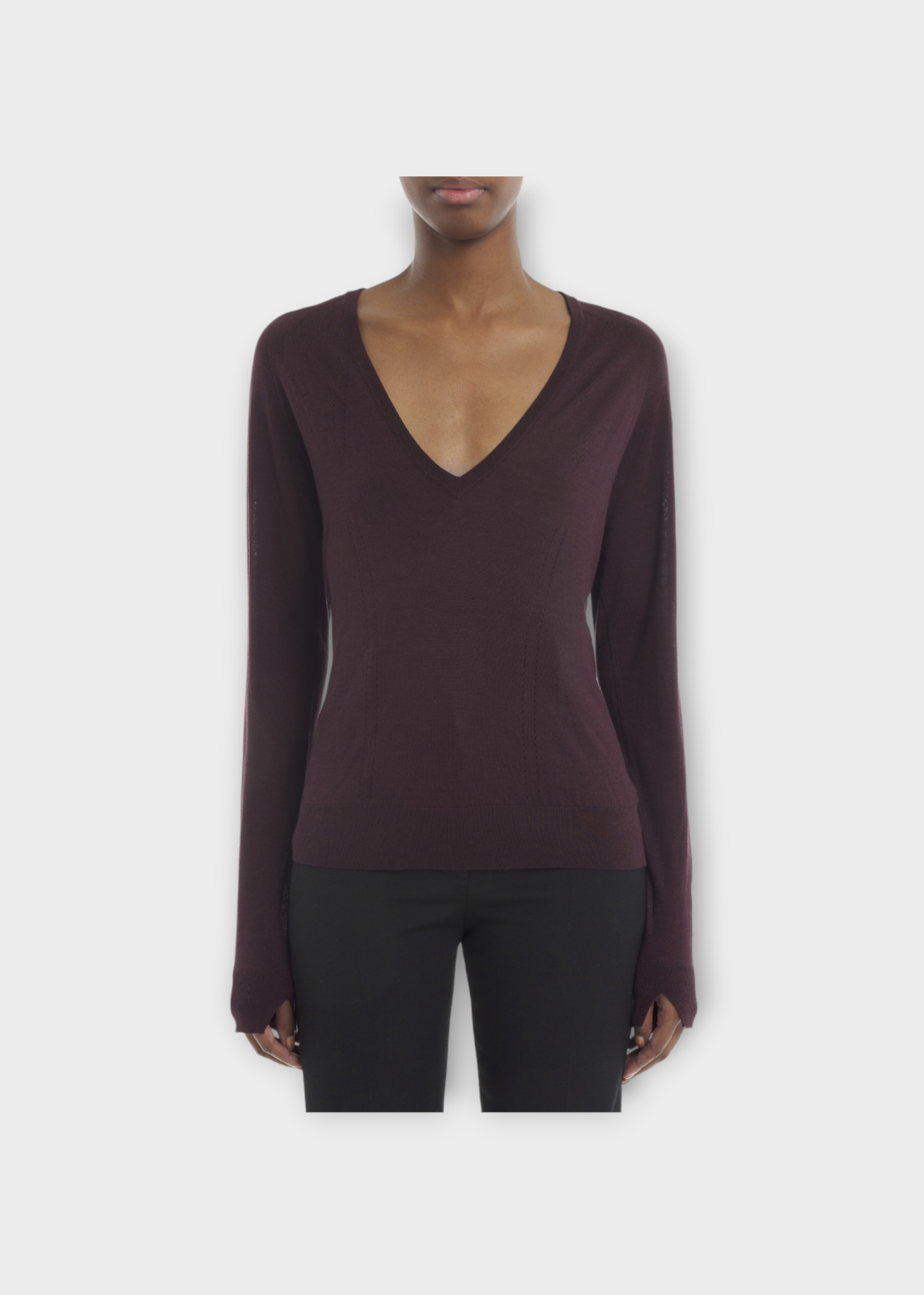 Lanvin Lanvin Knitwear, Red, V-Neck Solid Knit Pullover In Burgundy