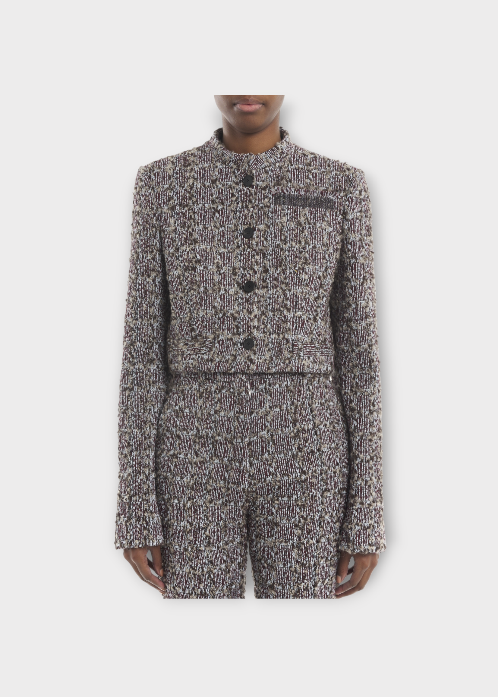 Lanvin Lanvin Jacket, Multi, Round Neck Cropped Button Up Jacket In Shadow & Japanese Ink