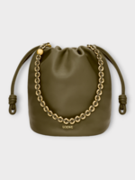 Loewe Loewe Bag, Green, Flamenco Mellow Nappa Lambskin Bucket Purse In Dark Khaki Green w/ Chain