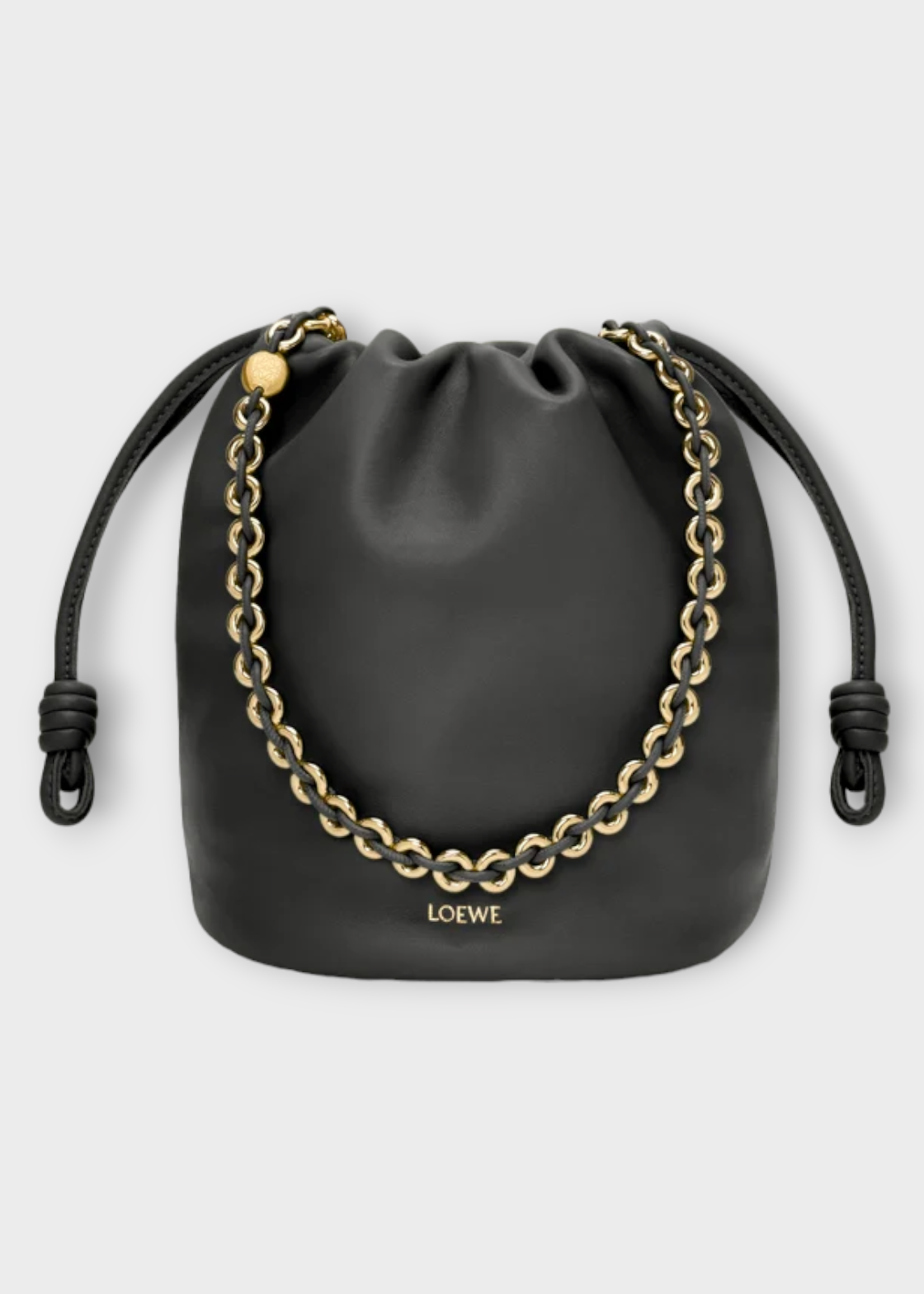 Loewe Loewe Bag, Black, Flamenco Mellow Nappa Lambskin Bucket Purse w/ Chain