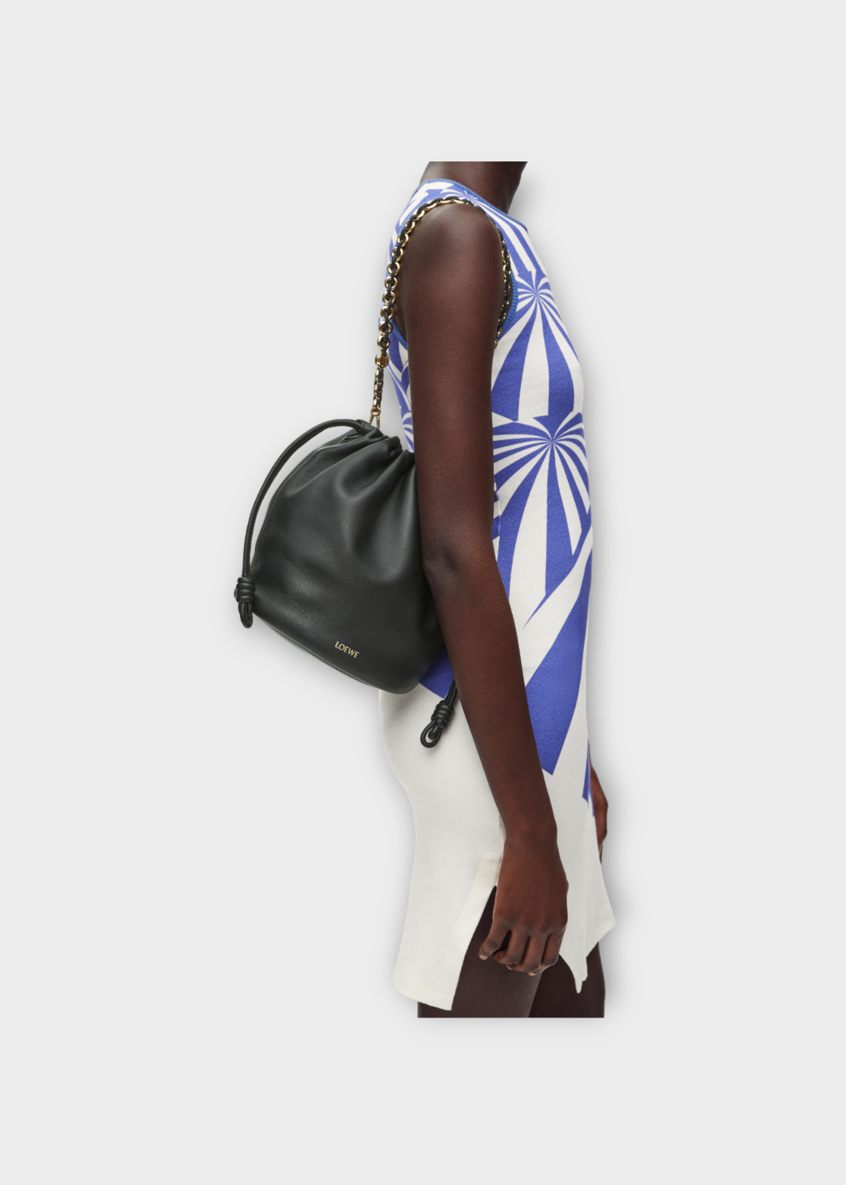 Loewe Loewe Bag, Black, Flamenco Mellow Nappa Lambskin Bucket Purse w/ Chain