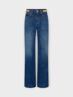 Rabanne Rabanne Jeans, Blue, Cotton Baggy Fit Straight Leg Pants In Dark Denim Stone w/ Gold Metals
