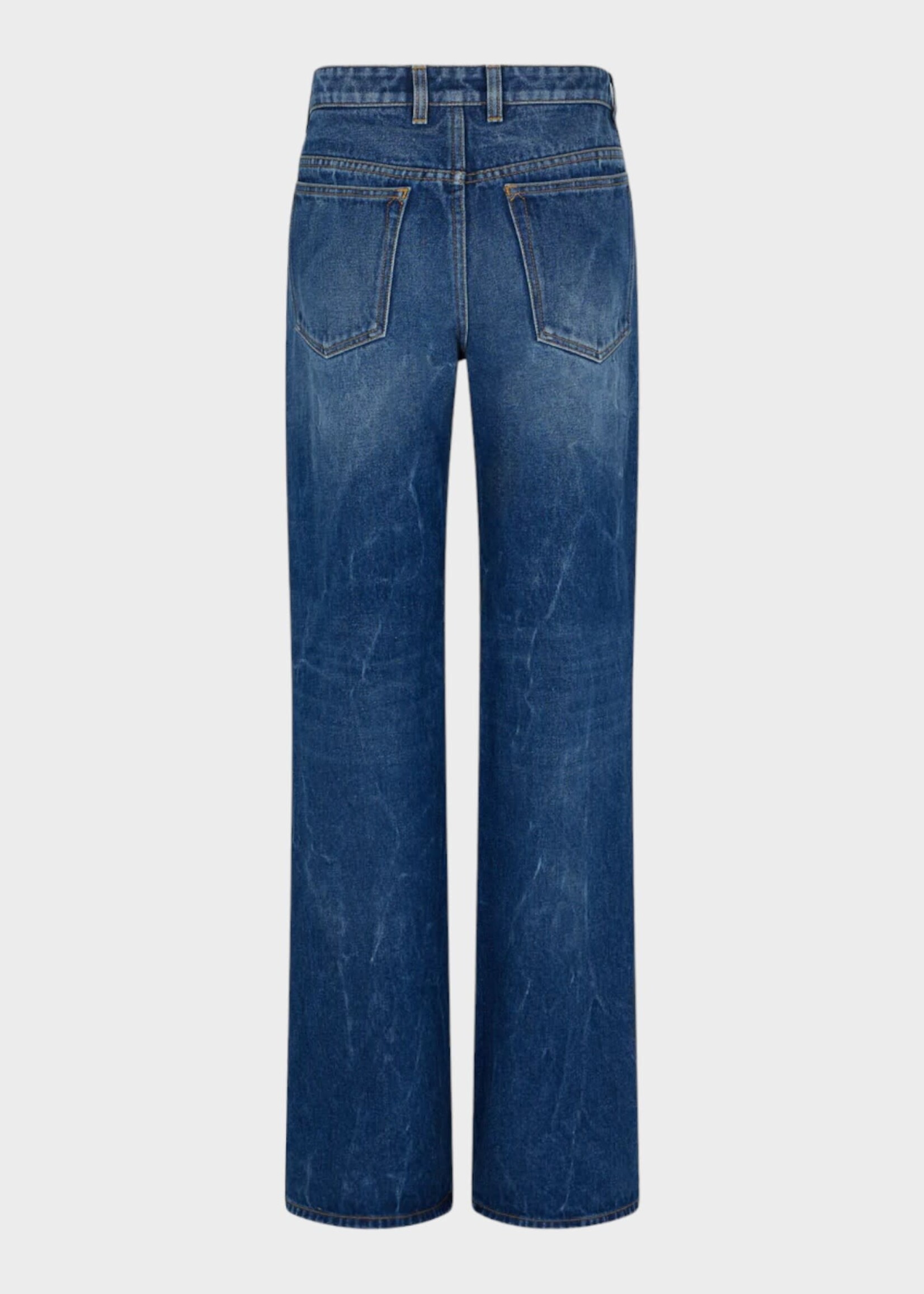 Rabanne Rabanne Jeans, Blue, Cotton Baggy Fit Straight Leg Pants In Dark Denim Stone w/ Gold Metals