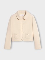 Celine Celine Jacket, White, Cashmere & Wool Mix Collared Button Up Tweed Jacket in Cream w/ Patch Pockets