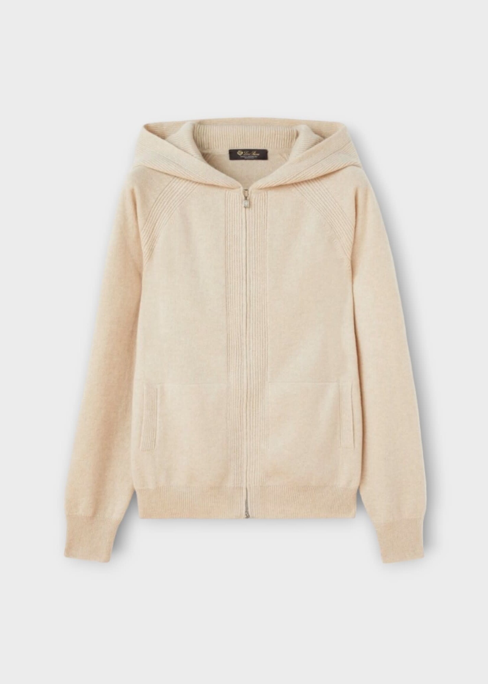 Loro Piana Loro Piana Knitwear, Beige, Merano Baby Cashmere Zip Up Hooded Bomber In Natural Melange