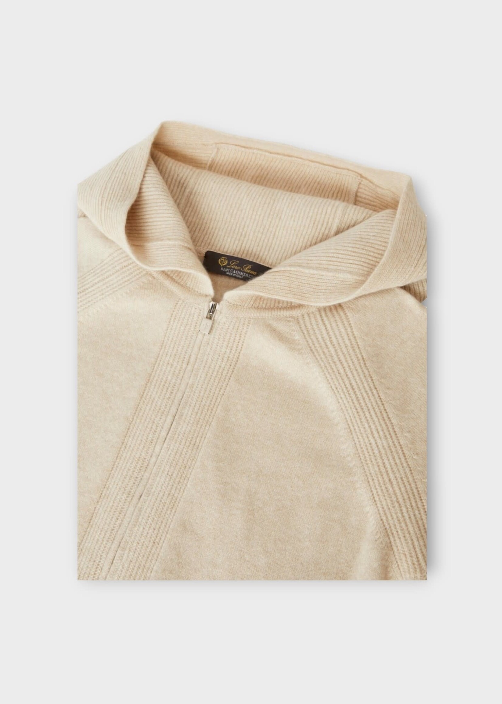 Loro Piana Loro Piana Knitwear, Beige, Merano Baby Cashmere Zip Up Hooded Bomber In Natural Melange