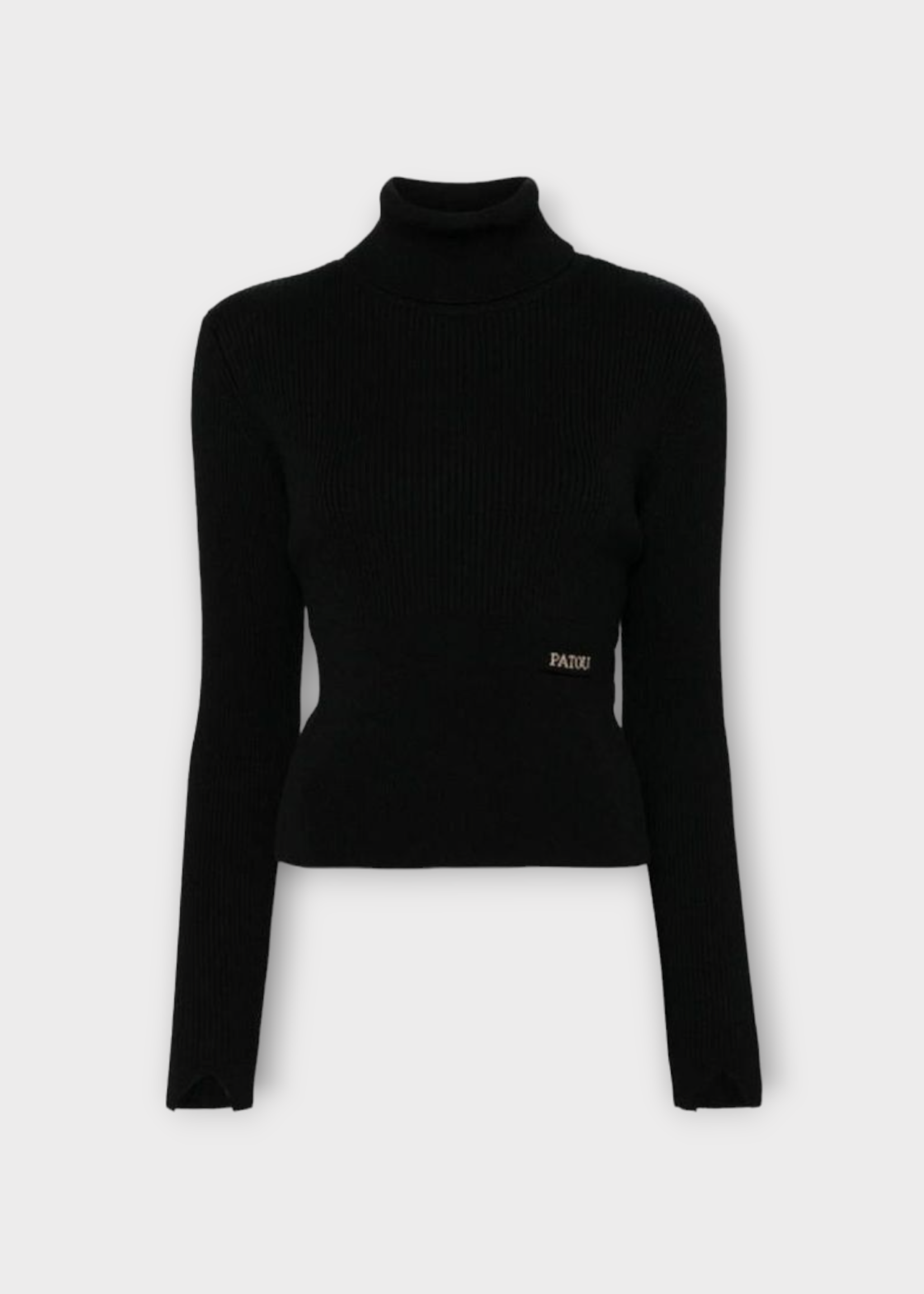 Patou Patou Knitwear, Black, Turtle Neck Signature Solid Knit Ribbed Pullover