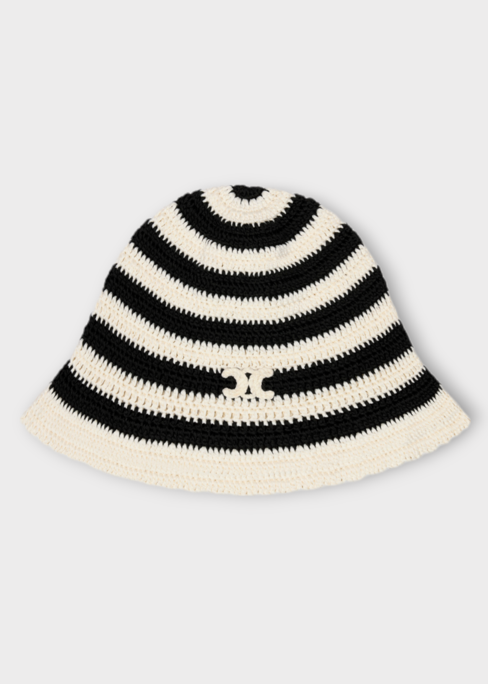 Celine Celine Hat, Multi, Cotton Crochet Triomphe Striped Bob Hat In Black & Ecru