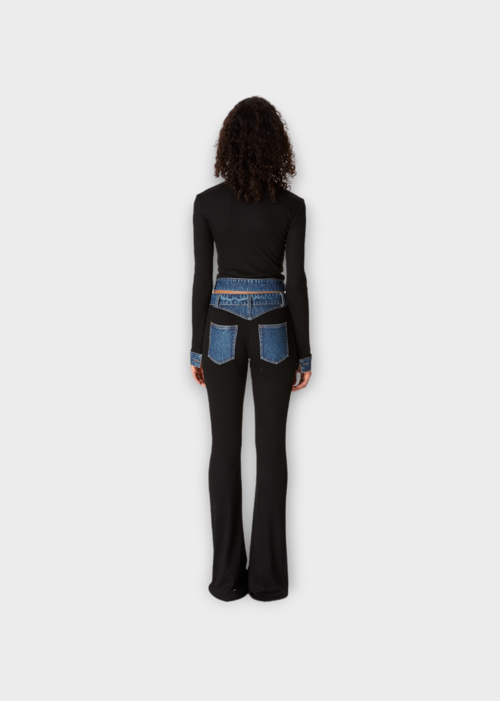 Coperni Coperni Trousers, Black, Second Skin High Waist Flared Stretched Pants In Black w/ Denim Details