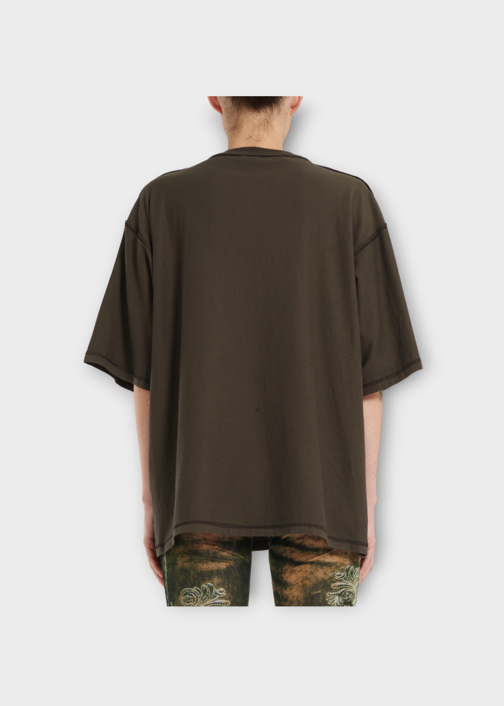 Ottolinger Ottolinger T-Shirt, Brown, Oversized Crew Neck T-Shirt In Dark Brown Wash w/ Charm