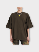 Ottolinger Ottolinger T-Shirt, Brown, Oversized Crew Neck T-Shirt In Dark Brown Wash w/ Charm
