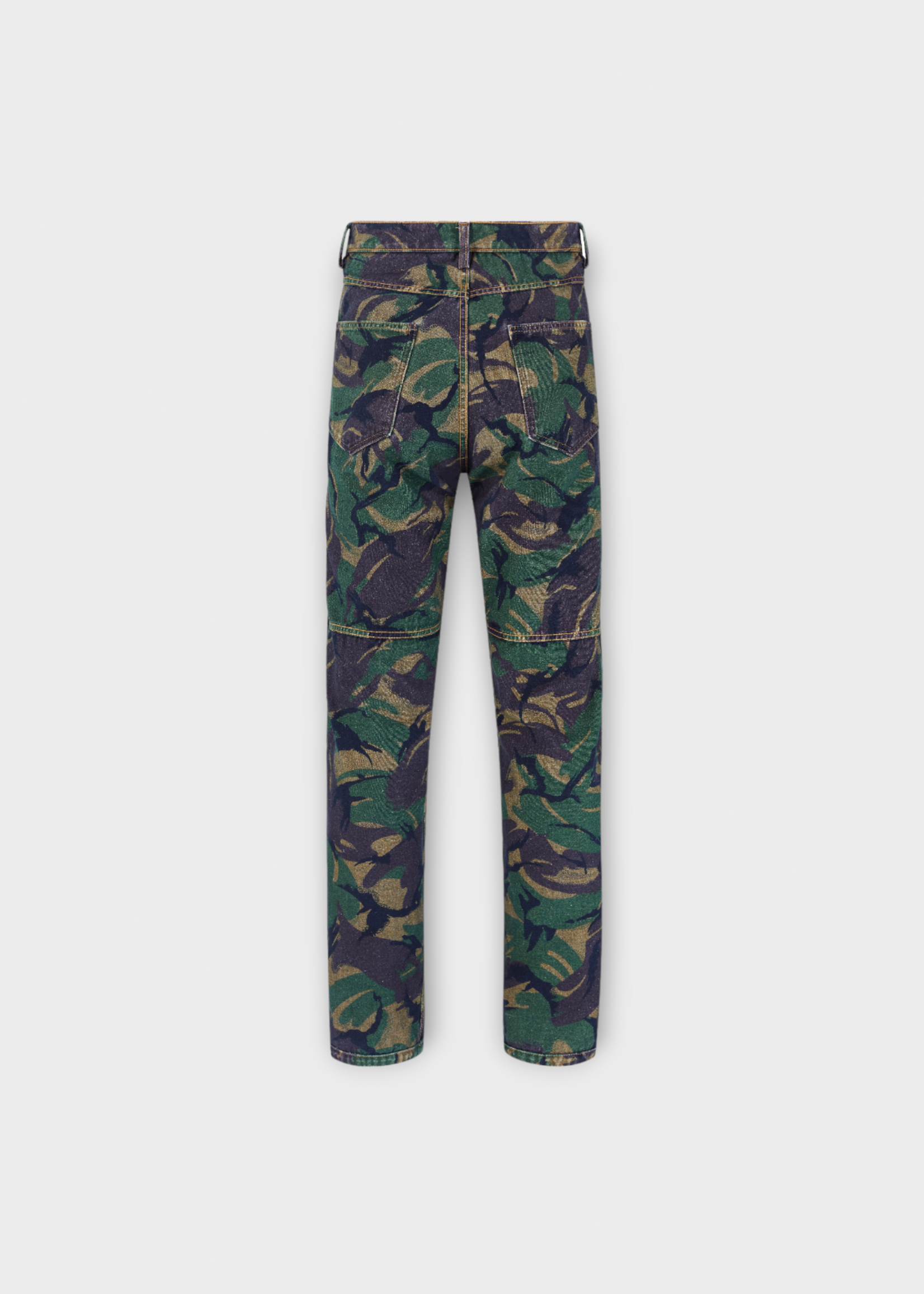 Martine Rose Martine Rose Jeans, Multi, Cotton High Waist Straight Leg Reversible Denim Pants In Blue & Green Camouflage