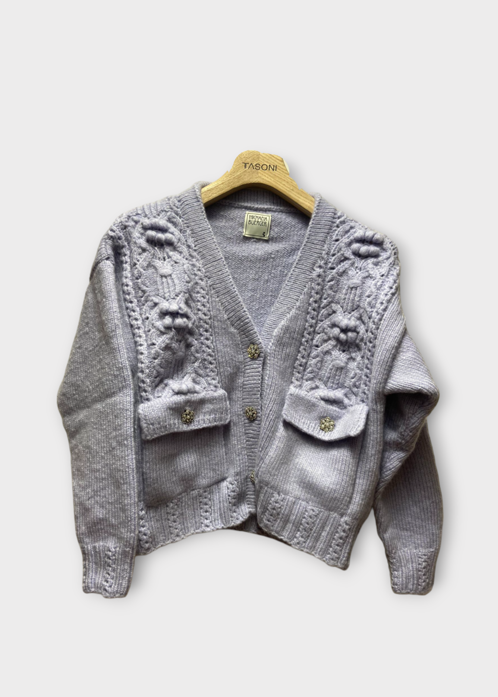 Michaela Buerger Michaela Buerger Knitwear, Purple, Veronika Wool & Cashmere V-Neck Button Up Cardigan In Lilac
