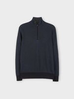 Loro Piana Loro Piana Knitwear, Navy, Roadster Light Cashmere Half Neck Diagonal Pullover In Navy Blue & Nightly Bicolor