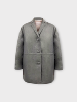 Julie Kegels Julie Kegels Coat, Grey, Mauranne Leather Embossed Ostrich Collared Button Up Coat