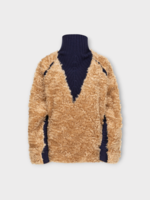 Julie Kegels Julie Kegels Knitwear, Multi, Kiki Turtle Neck Furry Jumper In Beige & Navy