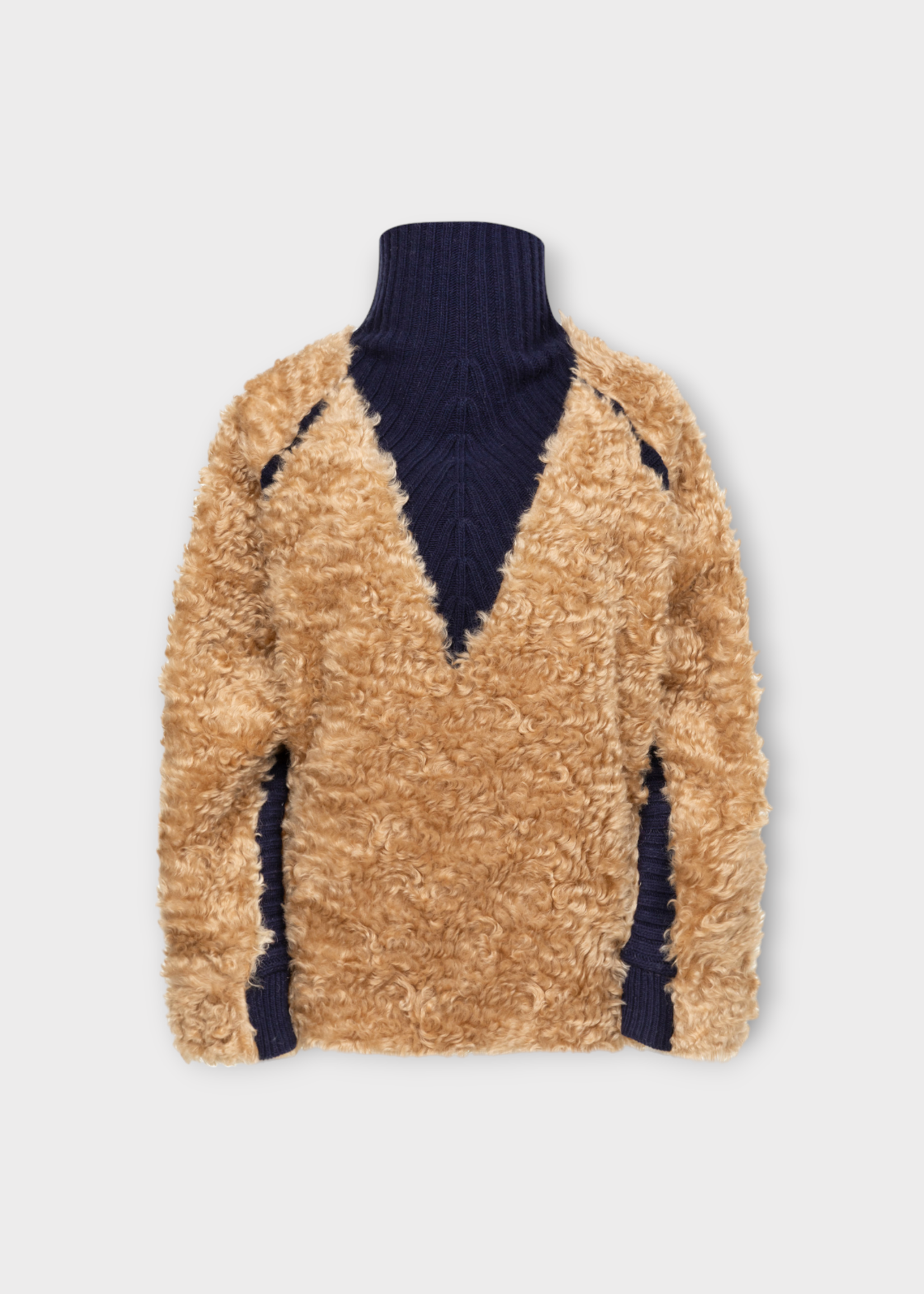 Julie Kegels Julie Kegels Knitwear, Multi, Kiki Turtle Neck Furry Jumper In Beige & Navy