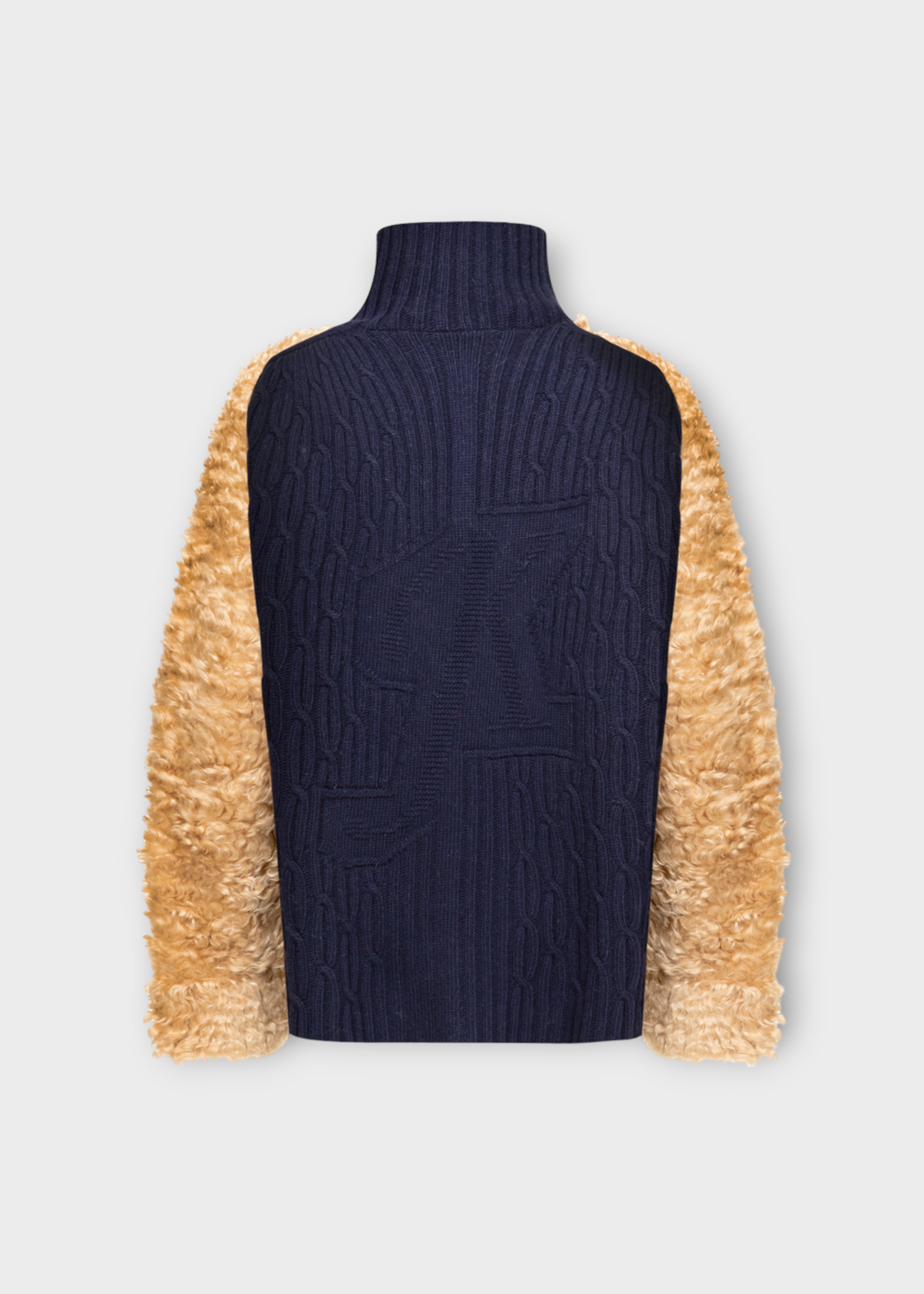 Julie Kegels Julie Kegels Knitwear, Multi, Kiki Turtle Neck Furry Jumper In Beige & Navy