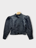 Destree Destree Jacket, Black, Amoako Embossed Smart Collared Button Up Cropped Jacket w/ Puffy Shoulders