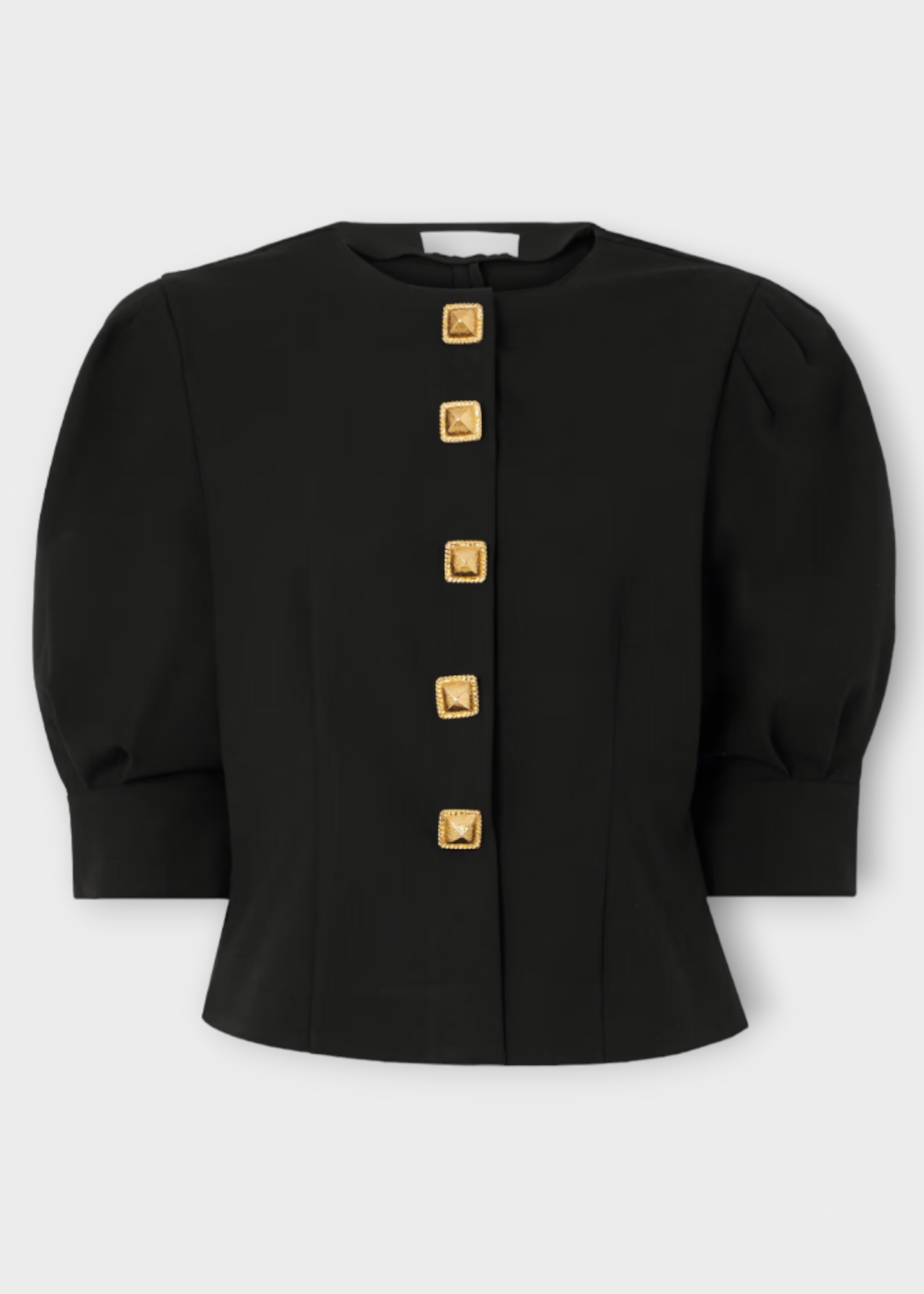 Destree Destree Jacket, Black, Jasper Goffering Balloon Short Sleeves Fitted Button Up Blouse