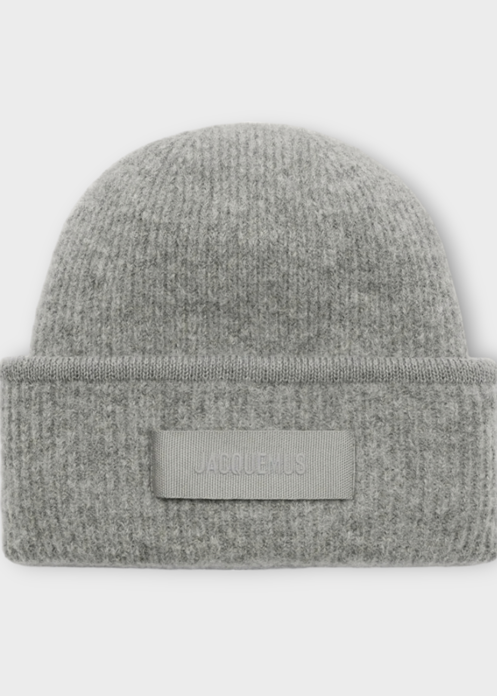 Jacquemus Jacquemus Hat, Grey, Le Bonnet Gros Grain Wool Beanie In Dark Grey w/ Logo Patch