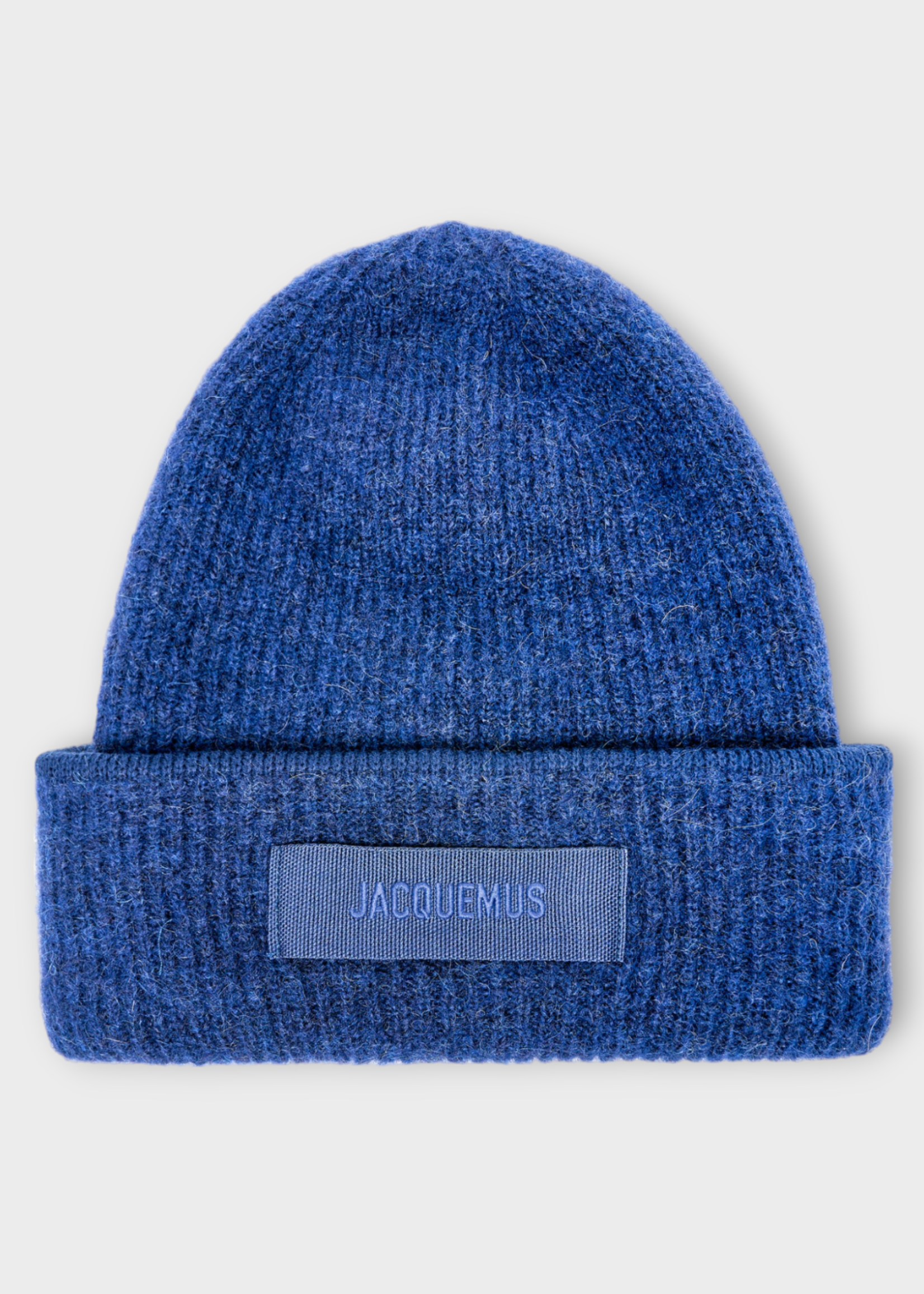 Jacquemus Jacquemus Hat, Navy, Le Bonnet Gros Grain Wool Beanie In Navy w/ Logo Patch