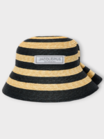 Jacquemus Jacquemus Hat, Multi, La Chapeau Vela Folded raffia Striped Fisherman Hat In Ivory  Black w/ Logo Patch
