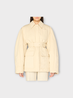 Jacquemus Jacquemus Jacket, Beige, Le Blouson Bari Cotton & Linen Collared Belted Jacket In Beige w/ Logo Patch