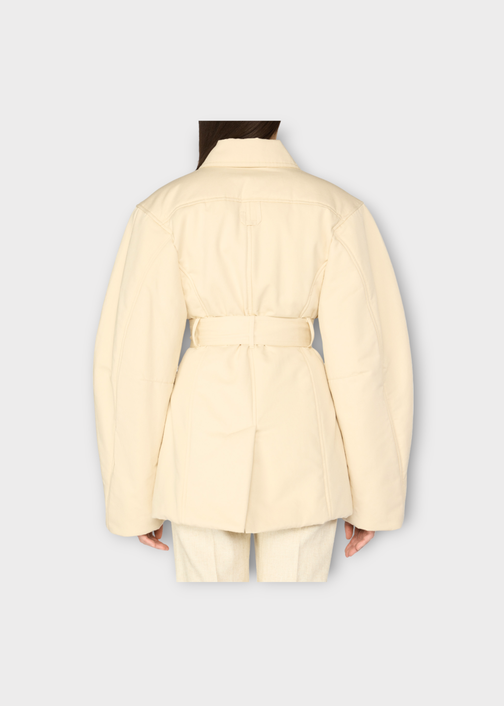 Jacquemus Jacquemus Jacket, Beige, Le Blouson Bari Cotton & Linen Collared Belted Jacket In Beige w/ Logo Patch