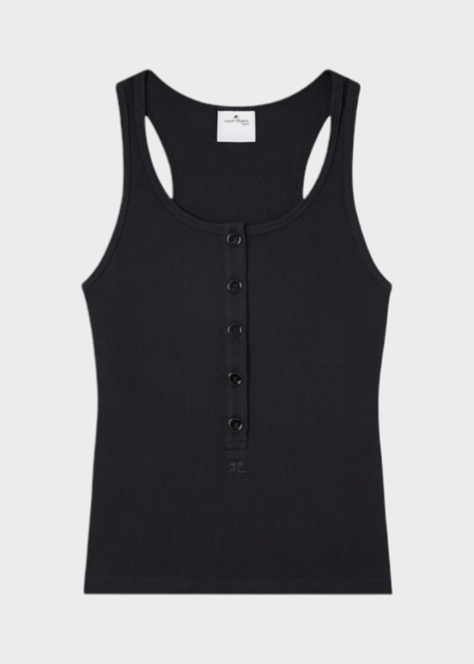 Courreges Courreges Top, Black, Sleeveless Ribbed 90'S Button Up Tank Top