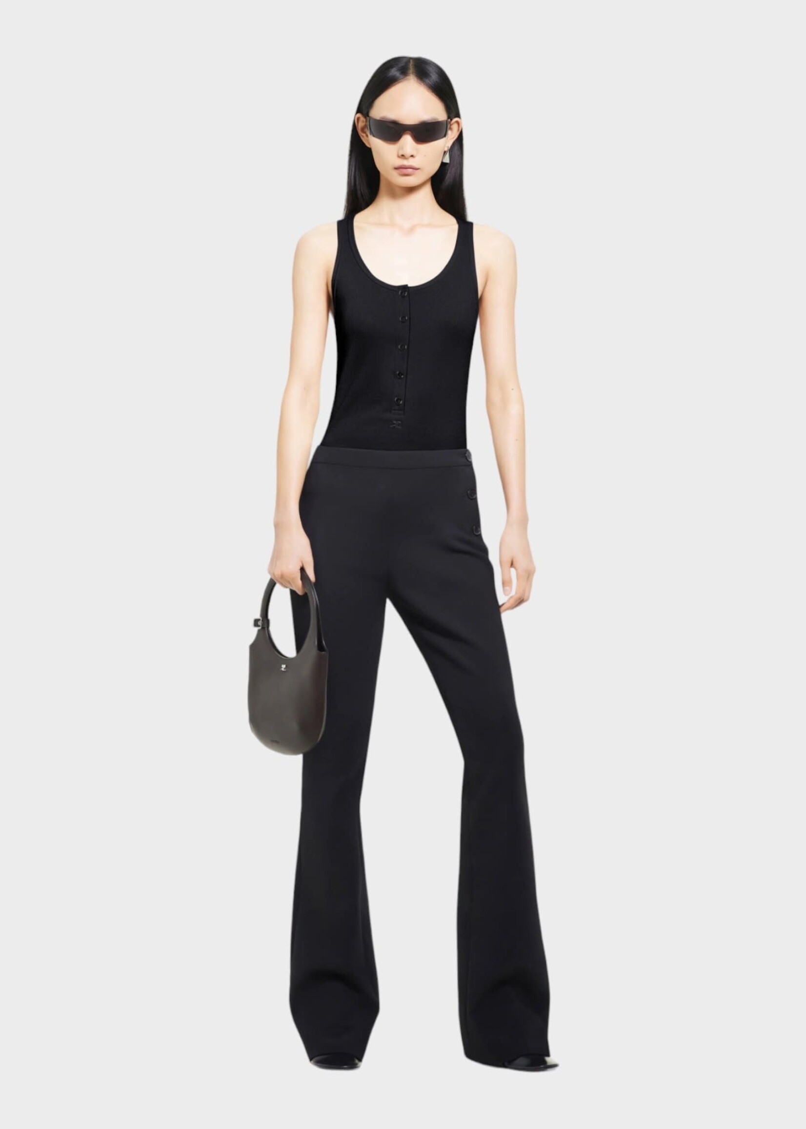 Courreges Courreges Top, Black, Sleeveless Ribbed 90'S Button Up Tank Top