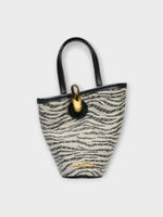 Jacquemus Jacquemus Bag, Print, Le Petit Bambola Asymmetric Mini Bucket Bag In Black & White w/ Zebra Print