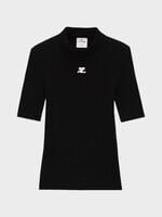 Courreges Courreges Top, Black, Turtle Neck Short Sleeve Ribbed Reedition Top w/ Embroidered Logo