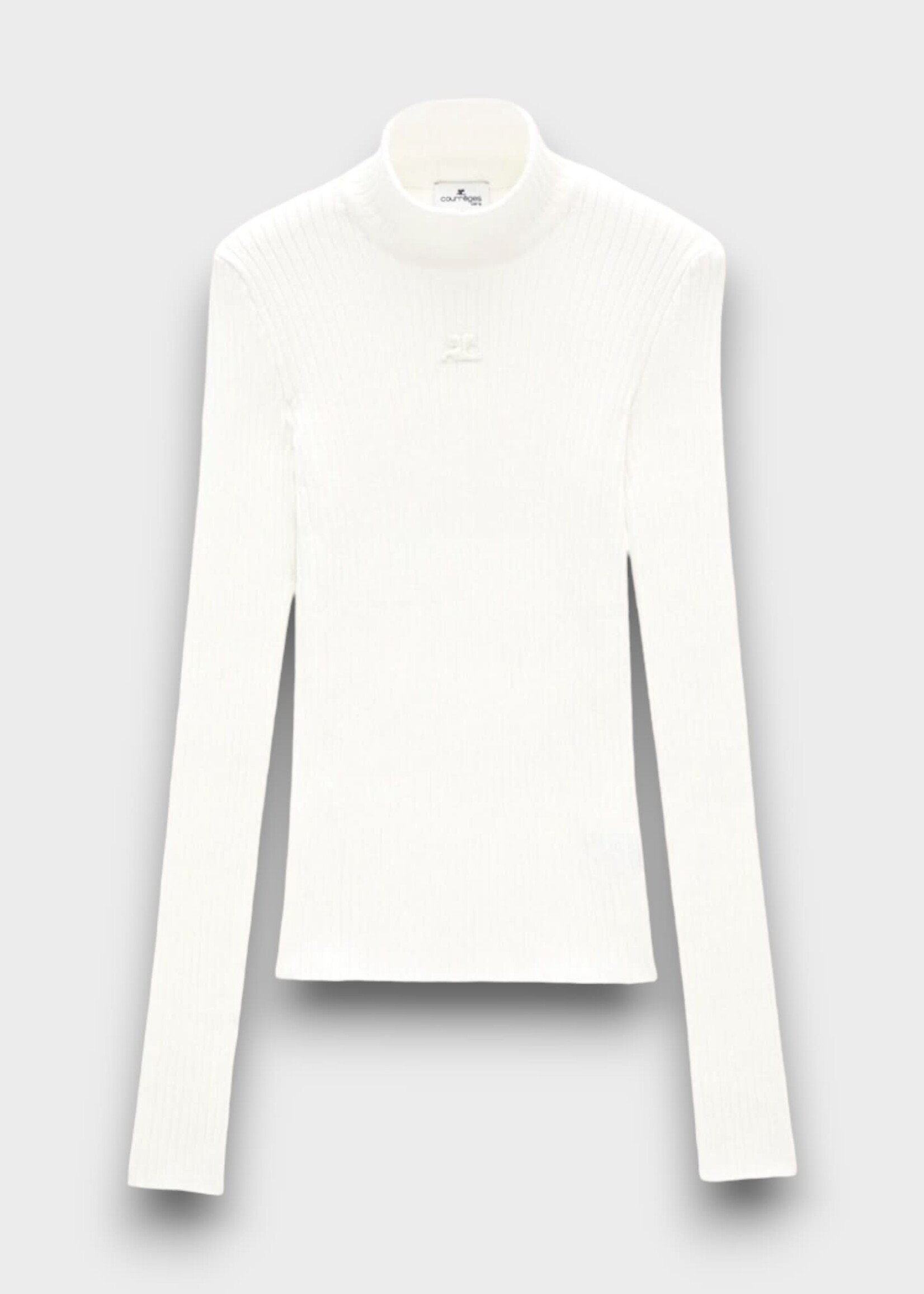 Courreges Courreges Knitwear, White, Turtle Neck Ribbed Reedition Knitwear w/ Embroidered Logo