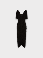 Magda Butrym Magda Butrym Dress, Black, V-Neck Short Sleeve Ruched Midi Dress