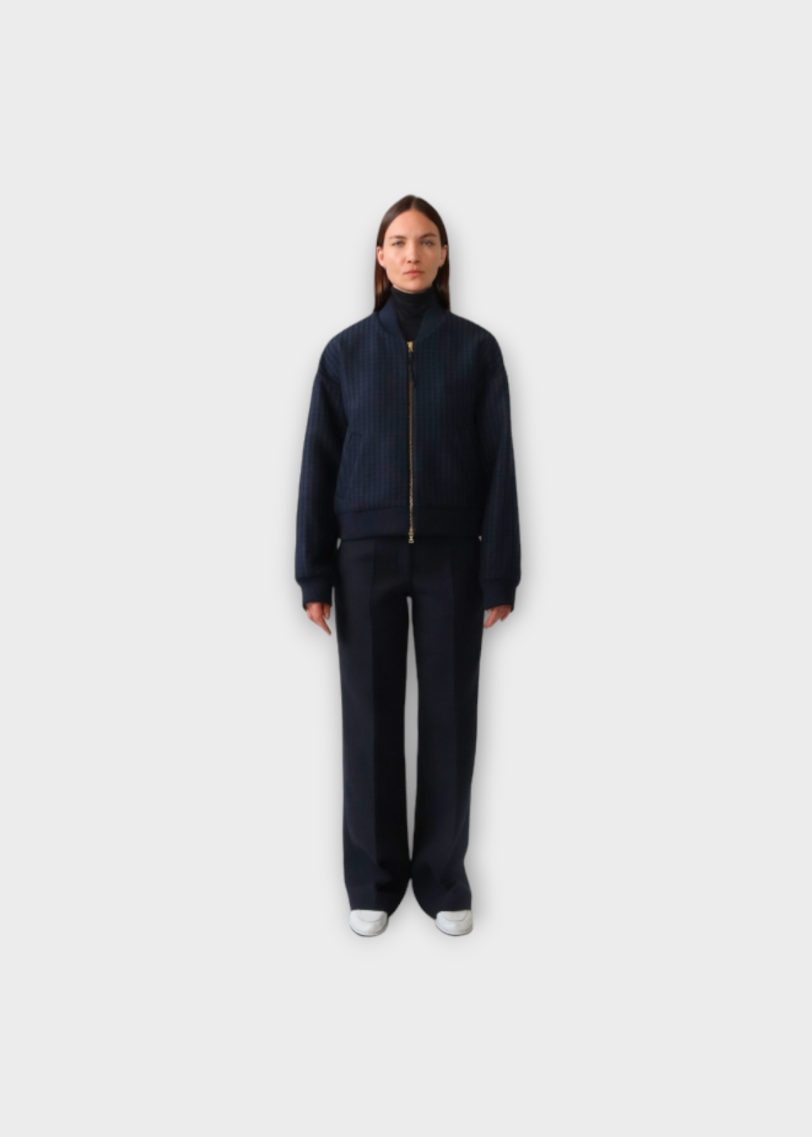 Maison Rabih Kayrouz Maison Rabih Kayrouz Jacket, Multi, Wool Collared Zipped Heavy Houndstooth Bomber In Navy & Black