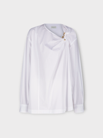 Dries Van Noten Dries Van Noten Shirt, White, Cijou Compact Cotton Asymmetric Neck Shirt In White w/ Gold Detail