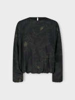 Dries Van Noten Dries Van Noten Shirt, Print, Capo Silk Georgette Loose Fit Crew Neck In Black w/ Printed Abstract Floral Motif