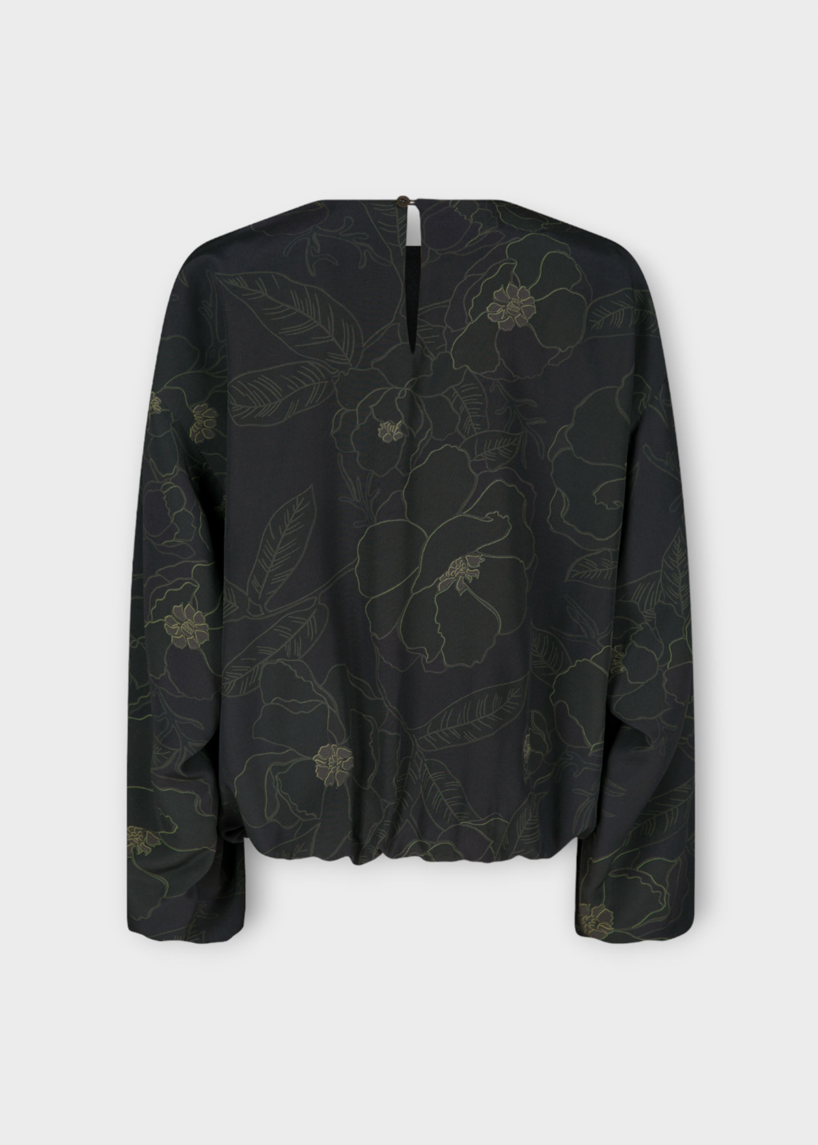 Dries Van Noten Dries Van Noten Shirt, Print, Capo Silk Georgette Loose Fit Crew Neck In Black w/ Printed Abstract Floral Motif