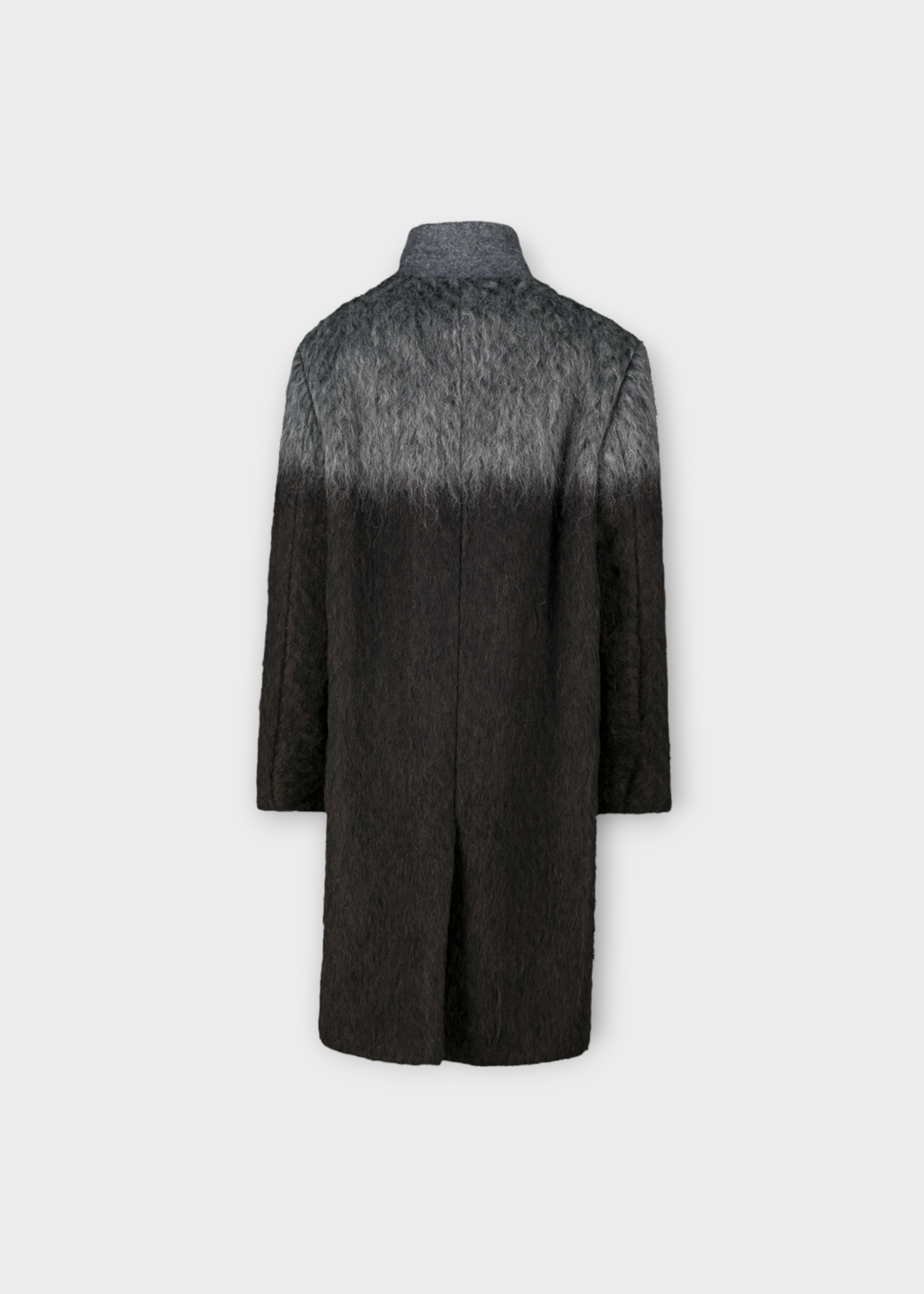 Dries Van Noten Dries Van Noten Coat, Multi, Rustic Wool Mohair Brushed Bicolour Coat In Dark Brown &  Grey