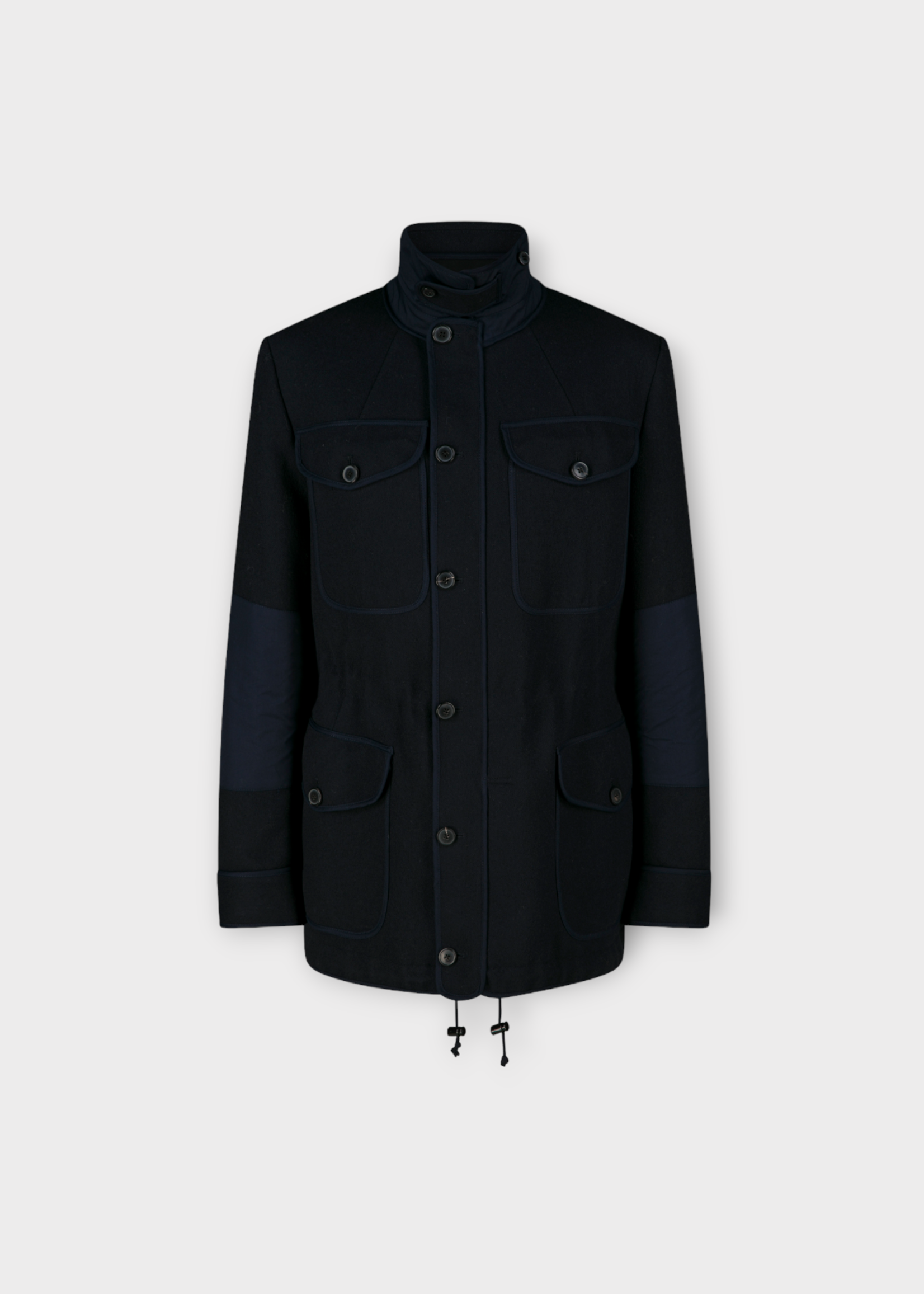 Dries Van Noten Dries Van Noten Jacket, Navy, Valkoy Virgin Wool Gabardine High Collar Jacket In Navy & Blue w/ Pockets