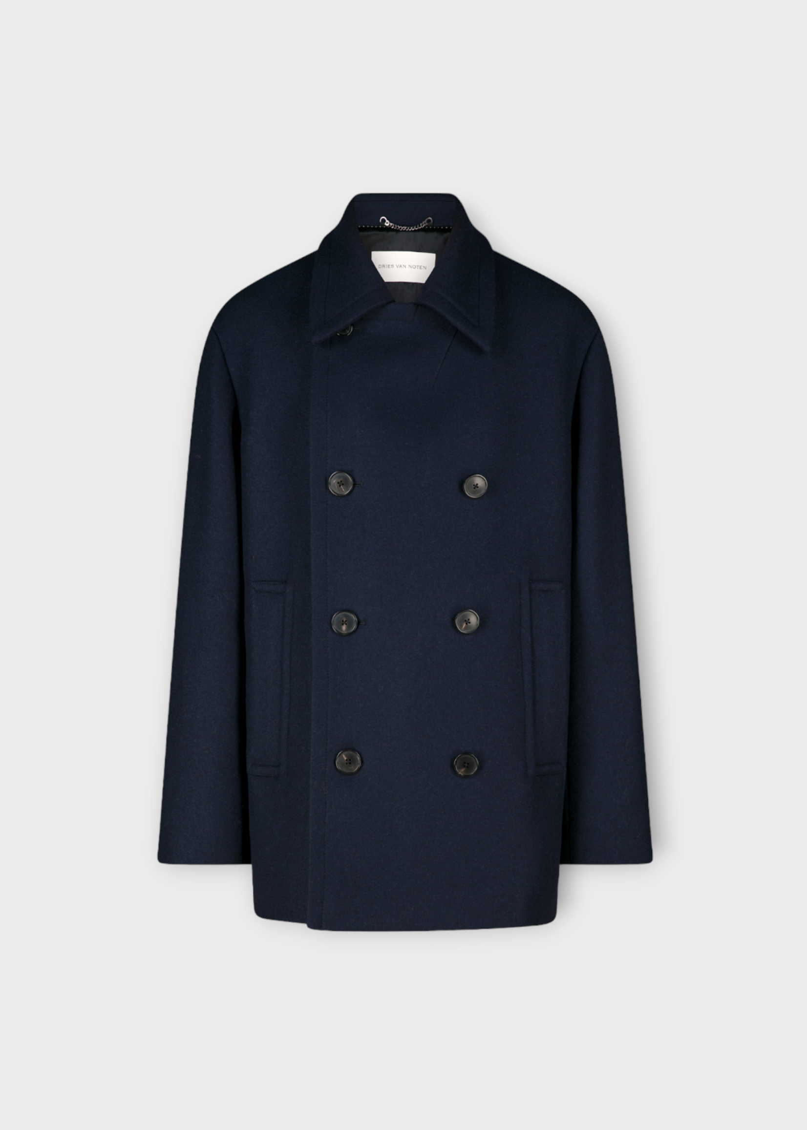 Dries Van Noten Dries Van Noten Coat, Navy, Razel Wool Collared Double Breasted Short Coat In Navy