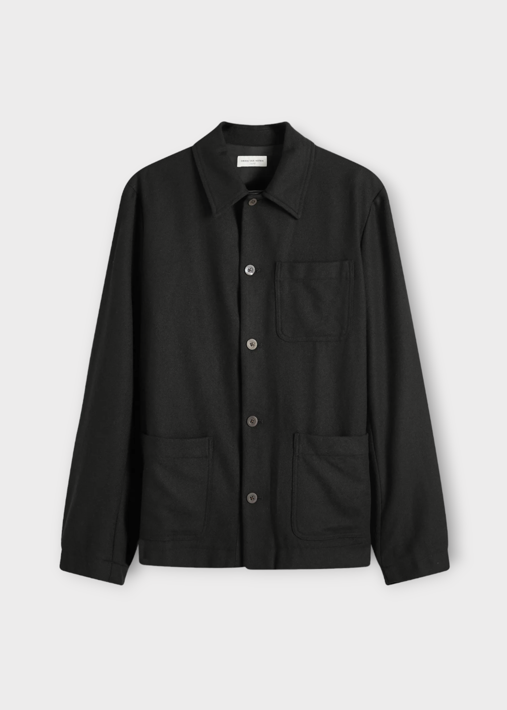 Dries Van Noten Dries Van Noten Shirt, Black, Callop Wool & Cashmere Collared Button Up Shirt In Black