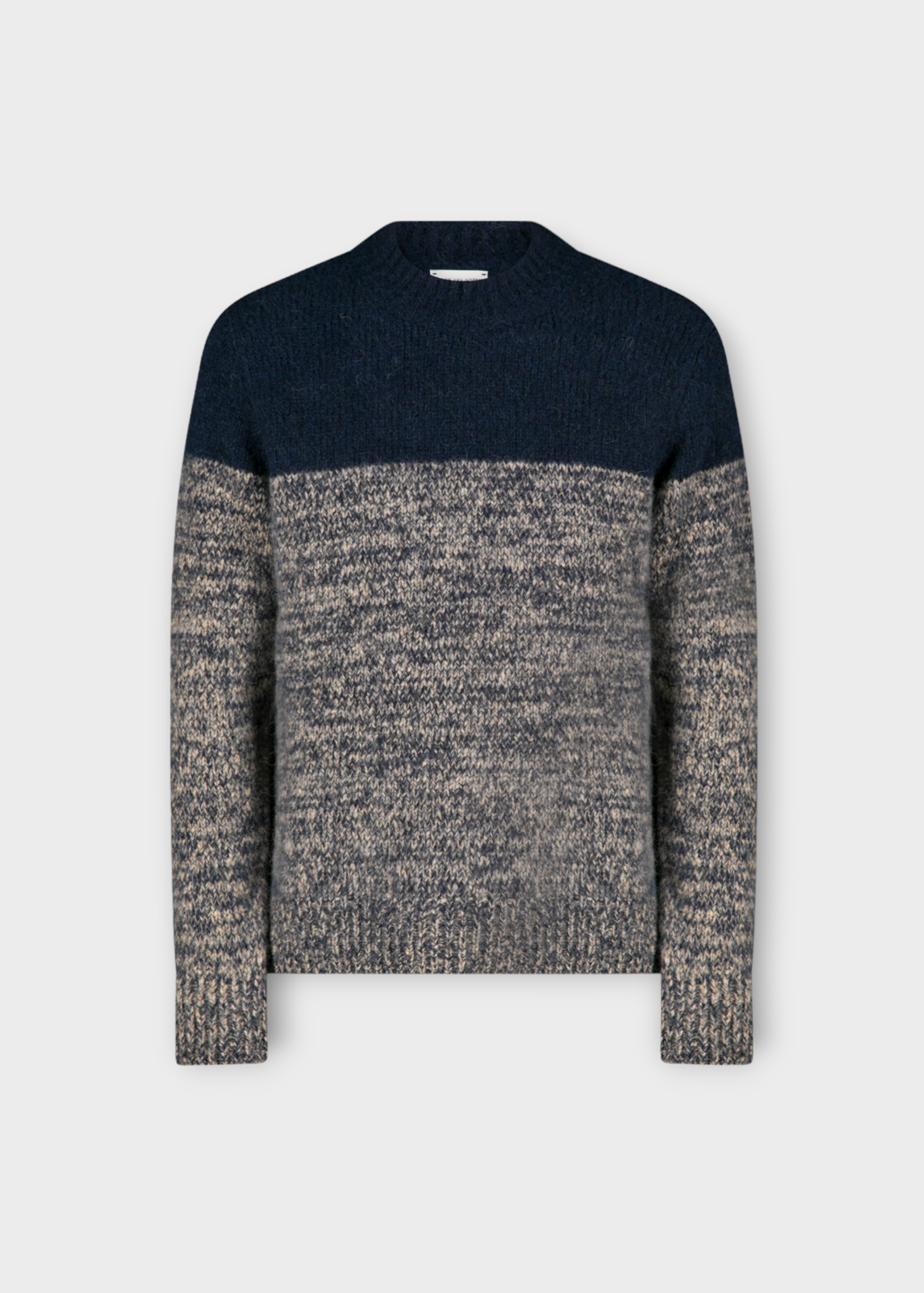 Dries Van Noten Dries Van Noten Sweatshirt, Multi, Moritz Wool Mix Loose Fit Crew Neck Block Colour Sweater In Navy & Grey