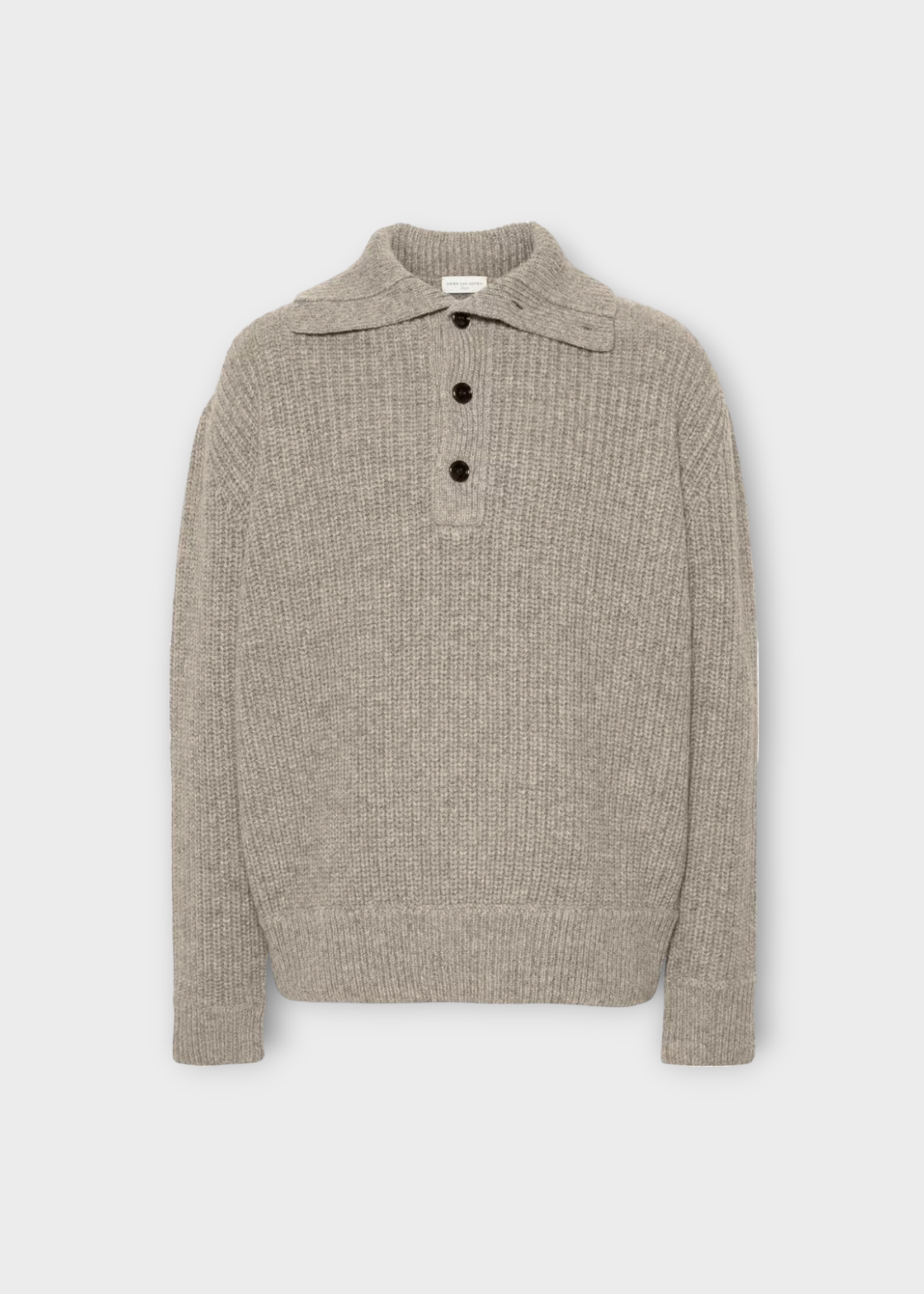 Dries Van Noten Dries Van Noten Knitwear, Grey, Mudra Wool High Buttoned Neck Polo Sweater In Grey Melange