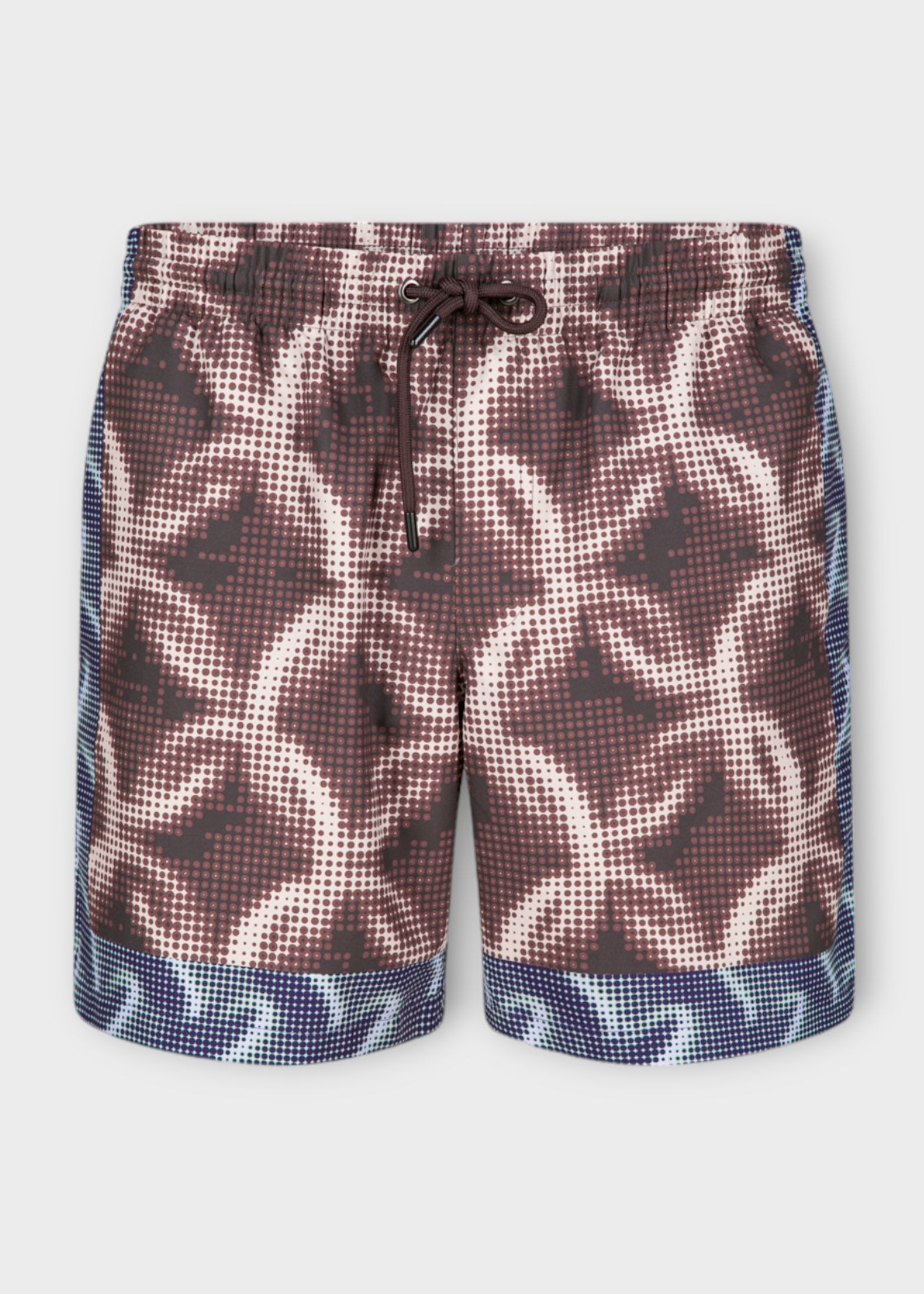 Dries Van Noten Dries Van Noten Swimwear, Print, Phibbs Nylon Drawstring Waist Swim Shorts In Brown w/ Engineered & Blue Pixel Chain Print