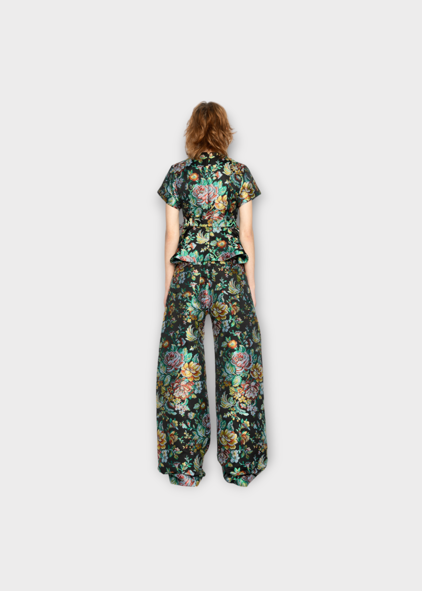 Marques' Almeida Marques' Almeida Trousers, Black, Brocade Flower Boyfriend Wide Leg Cropped Trousers