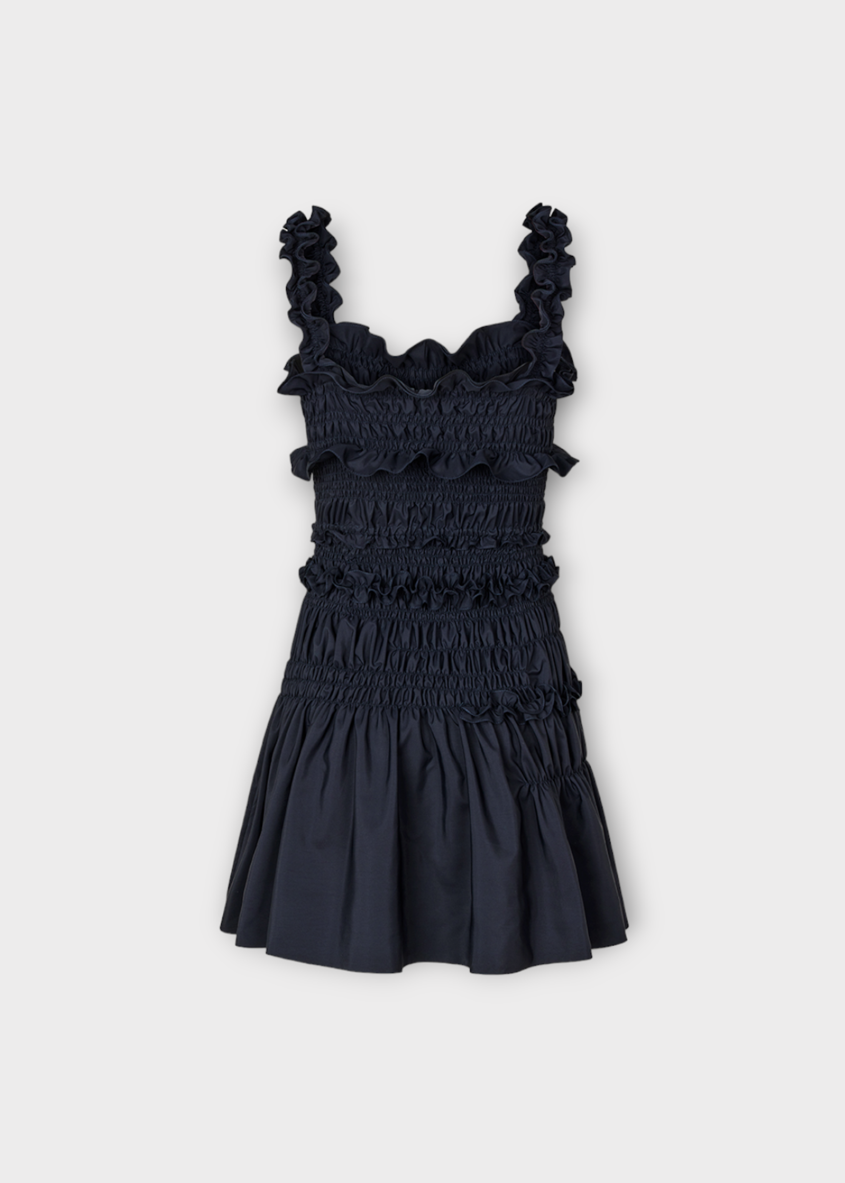 Cecilie Bahnsen Cecilie Bahnsen Dress, Navy, Oona Recycled Faille Fitted Strap Dress In Navy w/ Smock Details