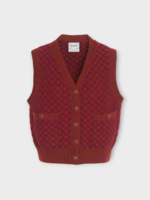 Barrie Barrie Knitwear, Multi, Cashmere V-Neck Button Up Sleeveless Cardigan Vest in Red & Burgundy