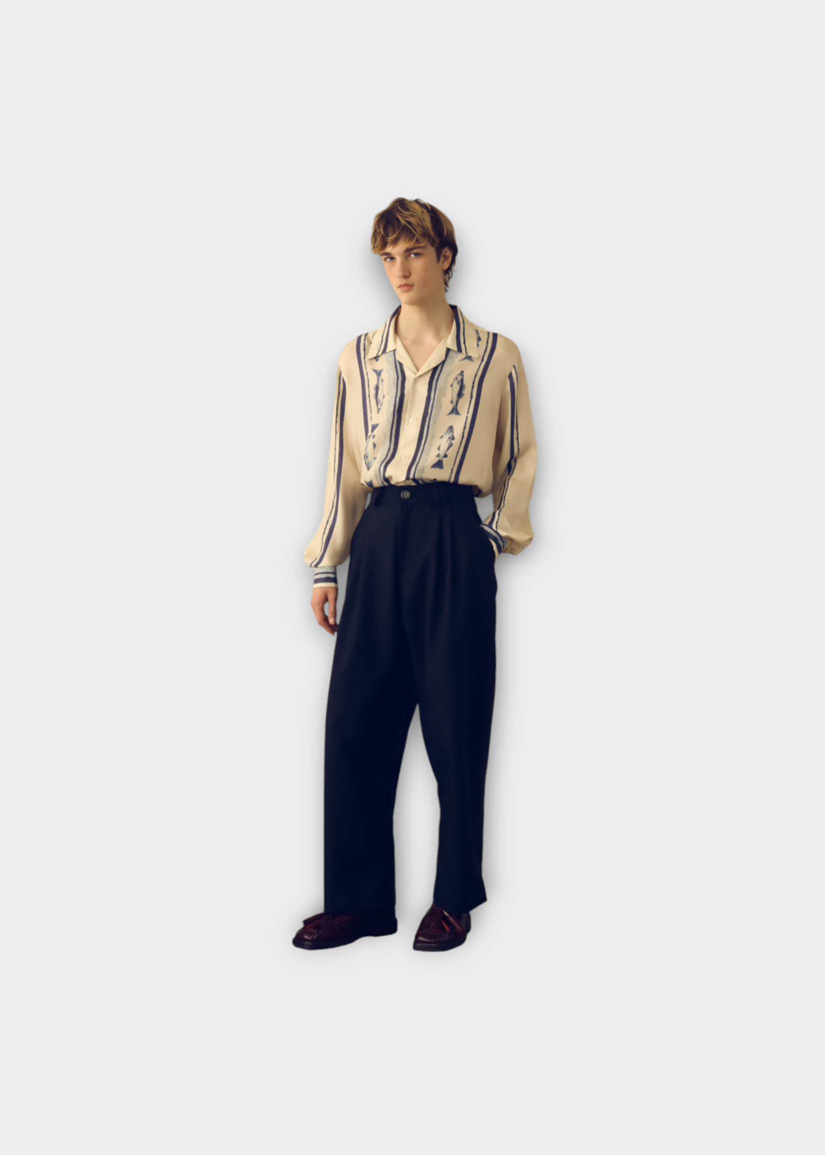 S.S.Daley S.S.Daley Shirt, Print, Elliot Silk Collared Shirt in White & Blue w/ Fish Print